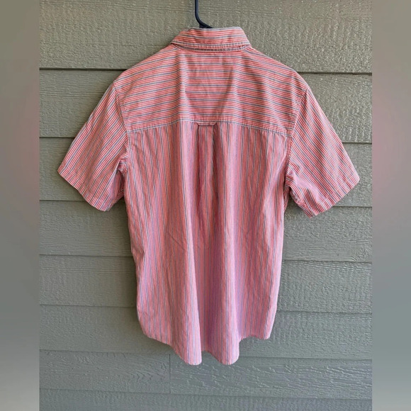 Chaps Easy Care Short Sleeve Orange Striped Shirt Button Up Adult Men's Medium - Picture 3 of 7